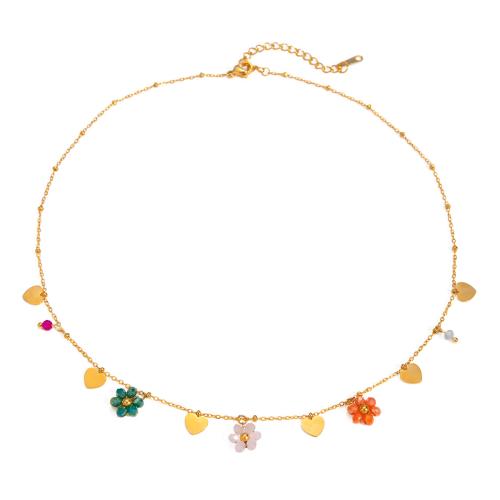 Edelstahl Schmuck Halskette, 304 Edelstahl, mit Glas, mit Verlängerungskettchen von 5cm, goldfarben plattiert, Modeschmuck, goldfarben, Länge:40 cm, verkauft von PC