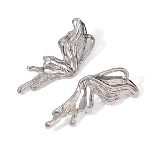 Stainless Steel Stud Earrings 304 Stainless Steel Butterfly silver color plated fashion jewelry silver color Sold By Pair