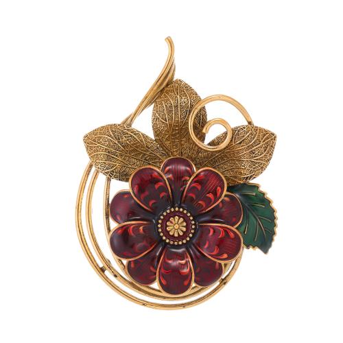 Tibetan Style Brooches, Flower, gold color plated, fashion jewelry & enamel, golden, nickel, lead & cadmium free, 43x40mm, Sold By PC
