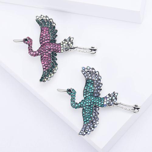 Tibetan Style Brooches, Crane, silver color plated, fashion jewelry & with rhinestone, more colors for choice, nickel, lead & cadmium free, 61x51mm, Sold By PC