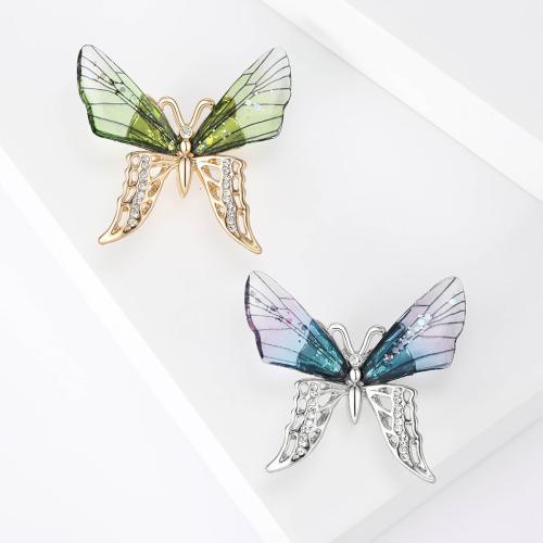 Tibetan Style Brooches, with Acrylic, Butterfly, plated, fashion jewelry & with rhinestone, more colors for choice, nickel, lead & cadmium free, 35x38mm, Sold By PC