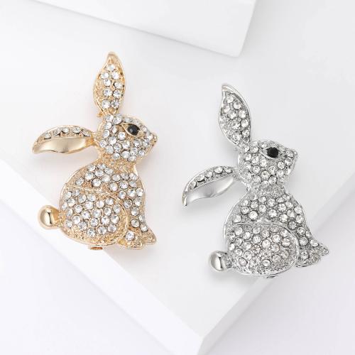 Tibetan Style Brooches, Rabbit, plated, fashion jewelry & with rhinestone, more colors for choice, nickel, lead & cadmium free, 26x38mm, Sold By PC