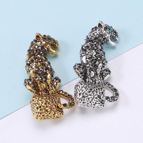 Tibetan Style Brooches, Leopard, plated, fashion jewelry & with rhinestone, more colors for choice, nickel, lead & cadmium free, 24x49mm, Sold By PC