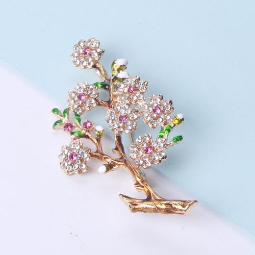 Zinc Alloy Brooches Tree plated fashion jewelry & with rhinestone golden nickel lead & cadmium free Sold By PC