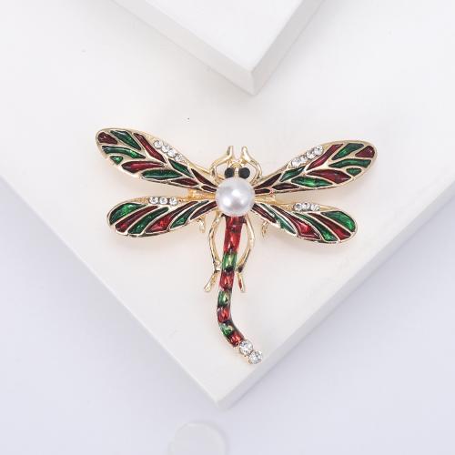 Tibetan Style Brooches, with Plastic Pearl, Dragonfly, plated, fashion jewelry & enamel & with rhinestone, more colors for choice, nickel, lead & cadmium free, 48x39mm, Sold By PC