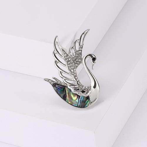 Zinc Alloy Brooches with Abalone Shell Swan silver color plated fashion jewelry & with rhinestone silver color nickel lead & cadmium free Sold By PC