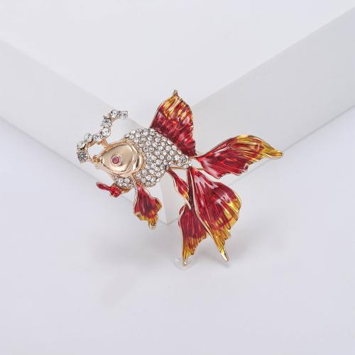 Tibetan Style Brooches, Fish, plated, fashion jewelry & enamel & with rhinestone, more colors for choice, nickel, lead & cadmium free, 43x40mm, Sold By PC