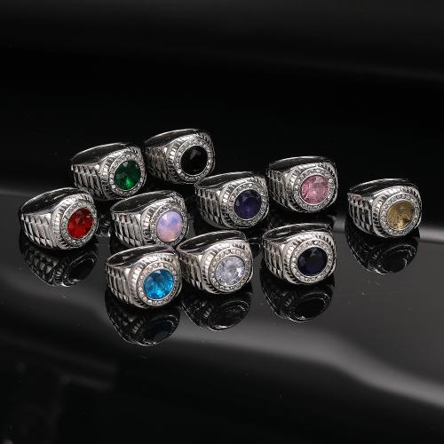 Titanium Steel Finger Ring, with Gemstone, fashion jewelry & different materials for choice & different size for choice & for man, original color, Sold By PC