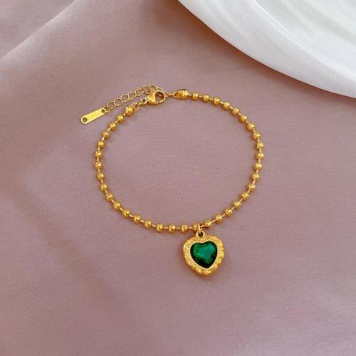 Bracelet d'acier titane, avec cristal, avec 3cm chaînes de rallonge, Placage de couleur d'or, bijoux de mode & pour femme, Longueur:Environ 17 cm, Vendu par PC