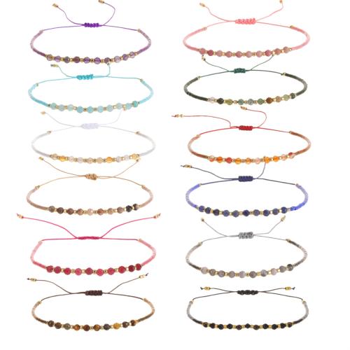 Gemstone Bracelets, Natural Stone, with Cotton Thread & Seedbead, handmade, fashion jewelry & for woman, more colors for choice, Length:Approx 17-23 cm, Sold By PC