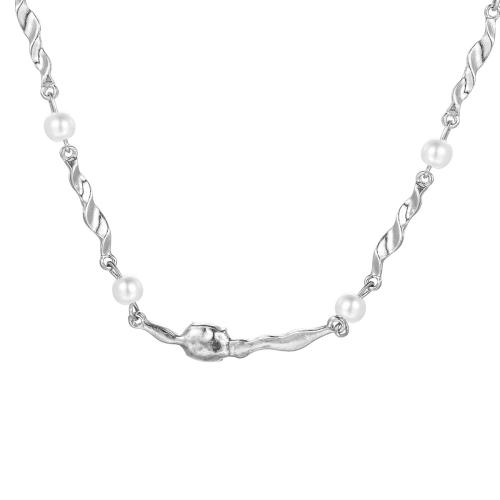 Collier de bijoux en alliage de zinc, avec perle de plastique, avec 5.5cm chaînes de rallonge, bijoux de mode & pour femme, argent, Longueur:40 cm, Vendu par PC