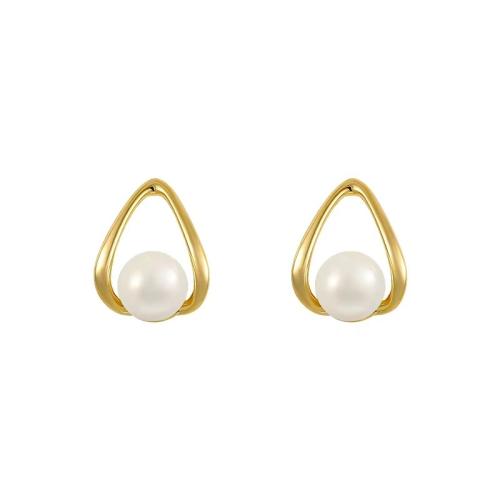 925 Sterling Silver Stud Earrings, with Plastic Pearl, for woman, more colors for choice, 9x11mm, Sold By Pair