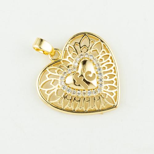 Cubic Zirconia Micro Pave Brass Pendant, Heart, real gold plated, DIY & micro pave cubic zirconia, gold, Sold By PC