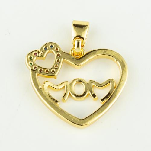 Cubic Zirconia Micro Pave Brass Pendant, Heart, real gold plated, DIY & micro pave cubic zirconia, gold, Sold By PC