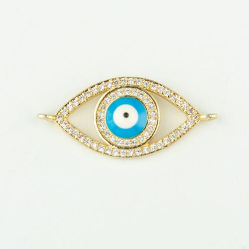 Evil Eye Connector, Brass, real gold plated, DIY & micro pave cubic zirconia & enamel, gold, Sold By PC