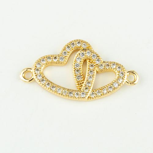 Cubic Zirconia Micro Pave Brass Connector Heart real gold plated DIY & micro pave cubic zirconia gold Sold By PC