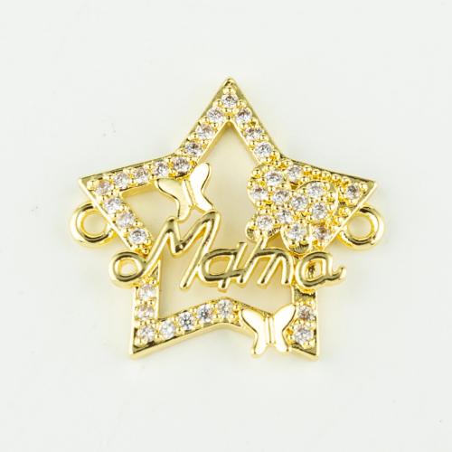 Cubic Zirconia Micro Pave Brass Connector, Star, real gold plated, DIY & micro pave cubic zirconia, gold, Sold By PC