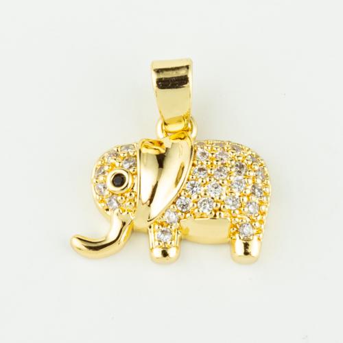 Cubic Zirconia Micro Pave Brass Pendant Elephant real gold plated DIY & micro pave cubic zirconia gold Sold By PC