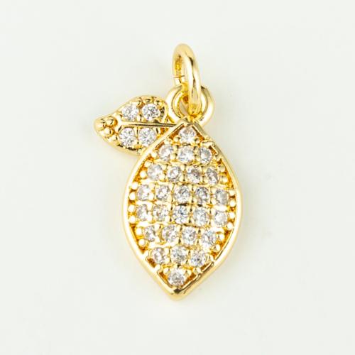 Cubic Zirconia Micro Pave Brass Pendant, Leaf, real gold plated, DIY & micro pave cubic zirconia, gold, Sold By PC