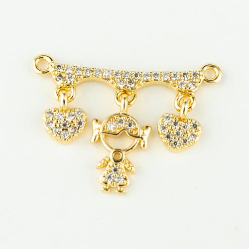 Cubic Zirconia Micro Pave Brass Connector, real gold plated, DIY & micro pave cubic zirconia, gold, Sold By PC