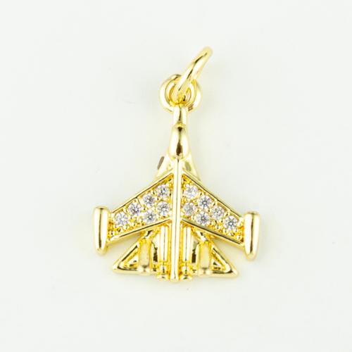 Cubic Zirconia Micro Pave Brass Pendant, Airplane, real gold plated, DIY & micro pave cubic zirconia, gold, Sold By PC