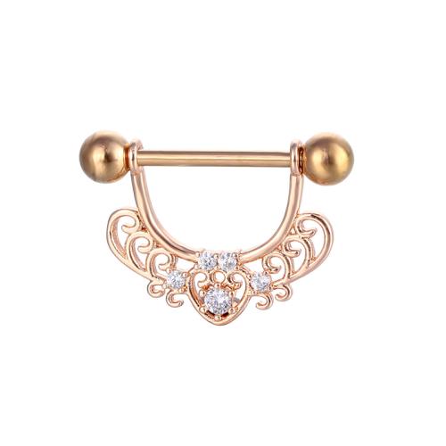 Brass nipple ring, Unisex & micro pave cubic zirconia, more colors for choice, 1.6*16*5/5mm, Sold By PC