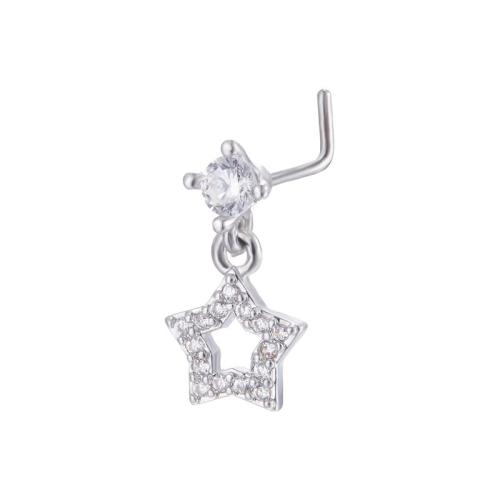Brass Nose Piercing Jewelry, plated, multifunctional & Unisex & micro pave cubic zirconia, original color, 0.80x7mm, Sold By PC