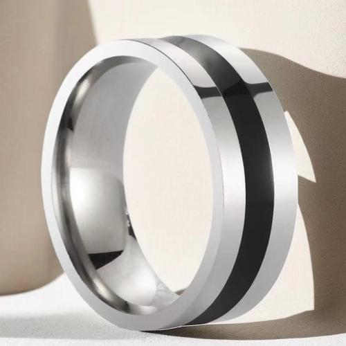 Titanium Čelik Finger Ring, pozlaćen, bez spolne razlike & različite veličine za izbor & različitih stilova za izbor & epoksi naljepnica, izvorna boja, 5računala/Lot, Prodano By Lot