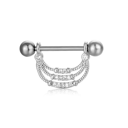 Brass nipple ring, plated, Unisex & micro pave cubic zirconia, more colors for choice, 1.6*16*5/5mm, Sold By PC