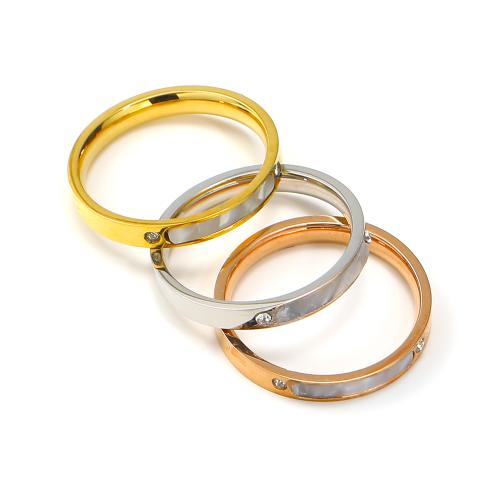Rustfrit stål Rhinestone fingre Ringe, 304 rustfrit stål, med Shell, Runde, forskellig størrelse for valg & for kvinde & med rhinestone, flere farver til valg, Solgt af PC