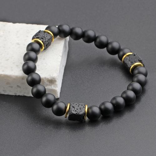 Gemstone Bracelets, Lava, with Abrazine Stone & Tibetan Style, Round, Unisex, black, nickel, lead & cadmium free, Sold By PC