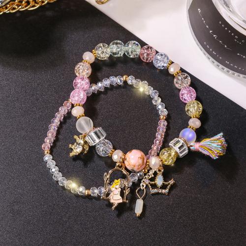 Tibetan Style Bracelet Set, with Crystal, Crown, plated, Double Layer & Korean style & for woman & with rhinestone, multi-colored, Length:Approx 6-8 Inch, Sold By Set