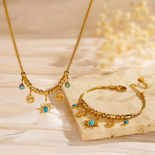 Titanium Steel Jewelry Set, -val türkiz, arany színű aranyozott, kígyó lánc & különböző stílusokat a választás & a nő, Által értékesített PC