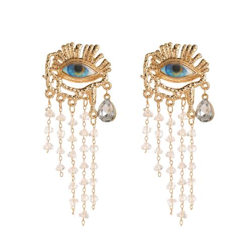 Tibetan Style Tassel Earring, with Crystal, Evil Eye, gold color plated, fashion jewelry & for woman, 72mm, Sold By Pair