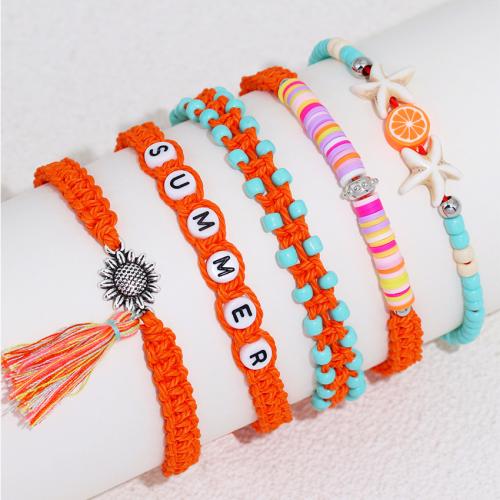 Seedbead Bracelet Set, with Polymer Clay & Polyester Cord & Resin & Tibetan Style, 5 pieces & Bohemian style & for woman, Length:Approx 5.91-9.84 Inch, Sold By Set