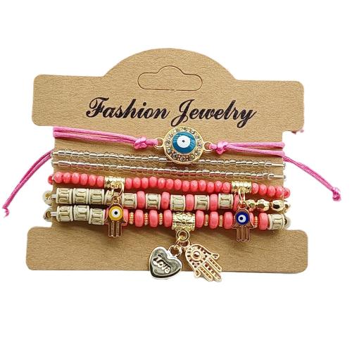 Resin Bracelet Set, with Tibetan Style, handmade, multilayer & Bohemian style & Unisex & evil eye pattern, more colors for choice, Inner Diameter:Approx 60mm, Sold By Set