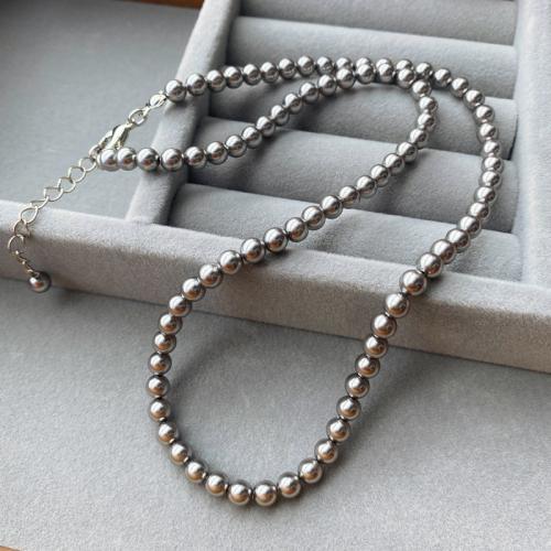 Brass Necklace, with Glass Pearl, with 5cm extender chain, fashion jewelry & for woman, grey, Length:Approx 45 cm, Sold By PC