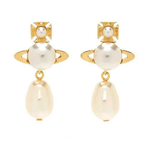Brass Stud Earring with Plastic Pearl fashion jewelry & for woman Sold By Pair