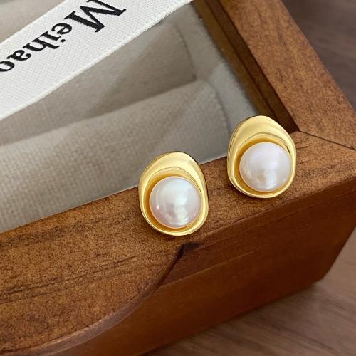 Tibetan Style Stud Earring, with Plastic Pearl, fashion jewelry & for woman, more colors for choice, 10x8mm, Sold By Pair