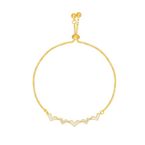 Bracelet en alliage de zinc, avec coquille, Réglable & bijoux de mode & pour femme & avec strass, doré, Longueur:Environ 25.5 cm, Vendu par PC