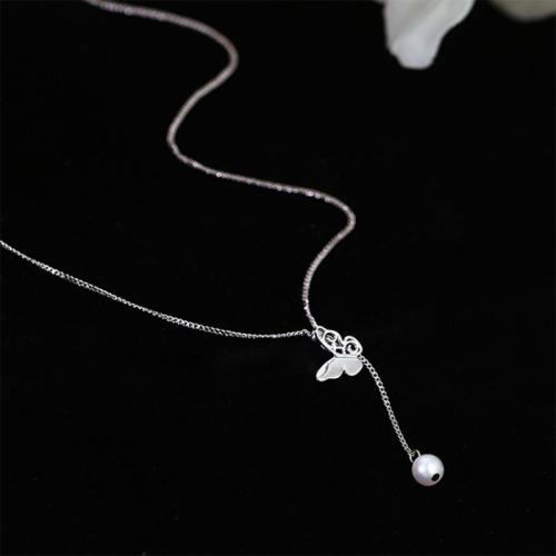 Titanium Steel Necklace, with Plastic Pearl & Tibetan Style, with 5cm extender chain, fashion jewelry & for woman, original color, Length:Approx 40 cm, Sold By PC