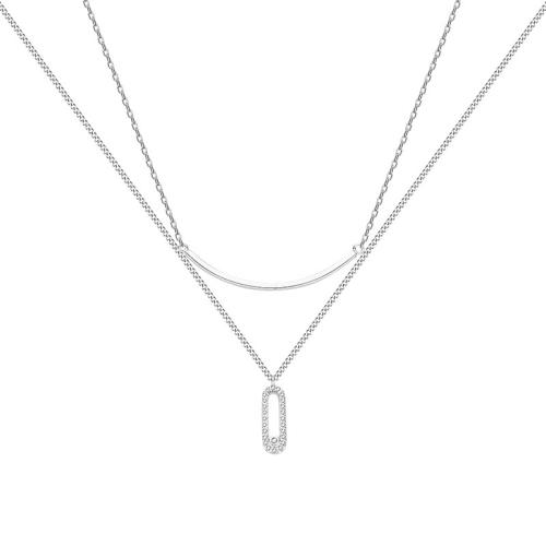 Titanstahl Halskette, mit Verlängerungskettchen von 4cm, Doppelschicht & Modeschmuck & Micro pave Zirkonia & für Frau, originale Farbe, Länge:ca. 40 cm, ca. 44.5 cm, verkauft von PC