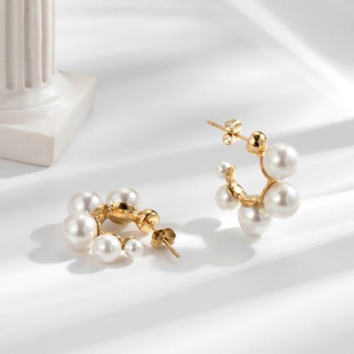 Titan Stahl Ohrring, Titanstahl, mit Kunststoff Perlen, Modeschmuck & für Frau, keine, 24mm, verkauft von Paar