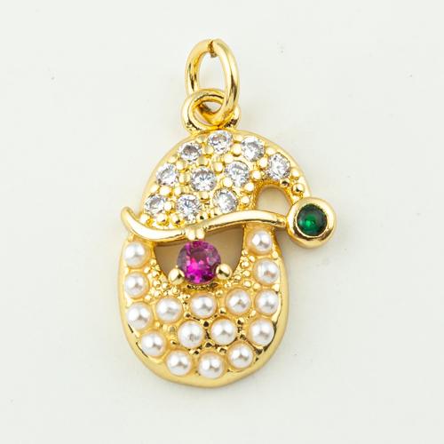 Cubic Zirconia Micro Pave Brass Pendant, with Plastic Pearl, fashion jewelry & micro pave cubic zirconia & for woman, golden, 20x11mm, Hole:Approx 3mm, 50PCs/Lot, Sold By Lot