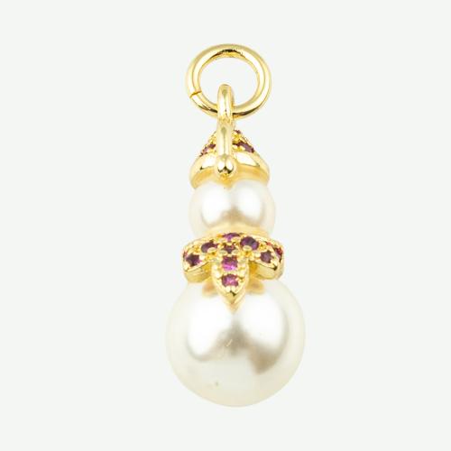Cubique Pendentif en laiton zircon pavent, avec perle de plastique, bijoux de mode & pavé de micro zircon & pour femme, doré, 21x10mm, Trou:Environ 3mm, 50PC/lot, Vendu par lot