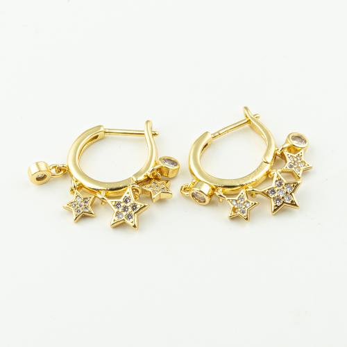 Cubic Zirconia Micro Pave Brass Earring, Star, fashion jewelry & micro pave cubic zirconia & for woman, golden, 26x25mm, 50Pairs/Lot, Sold By Lot