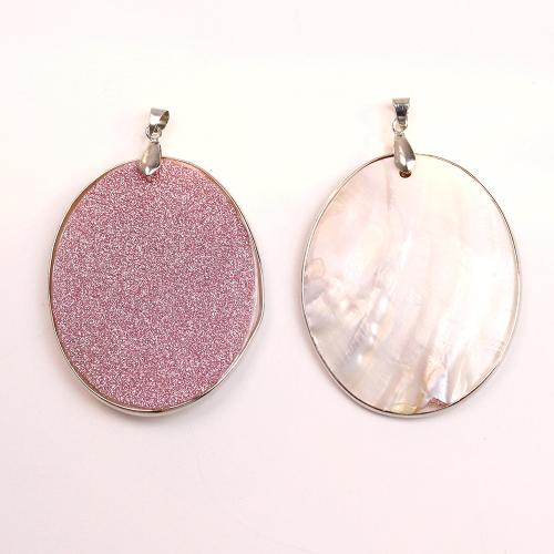 Shell Pendants, with Brass, Flat Oval, silver color plated, DIY, pink, 45x58mm, Sold By PC