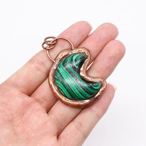 Gemstone Pendants Jewelry, Tibetan Style, with Natural Stone, Moon, antique copper color plated, DIY & different materials for choice, more colors for choice, nickel, lead & cadmium free, 43x53mm, Sold By PC