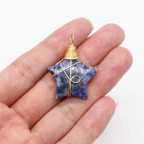 Gemstone Pendants Jewelry, Natural Stone, with Brass, Star, gold color plated, DIY & different materials for choice, more colors for choice, nickel, lead & cadmium free, 31x40mm, Sold By PC