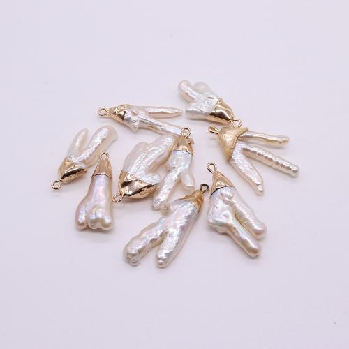 Freshwater Pearl Pendants, with Brass, Baroque, gold color plated, DIY, white, about:15x30-16x46mm, Sold By PC